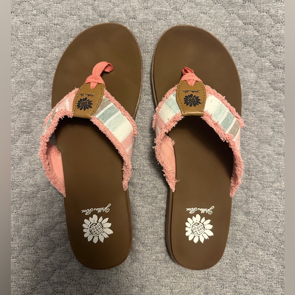 Yellow Box Pink and Brown Sandals with Striped Straps